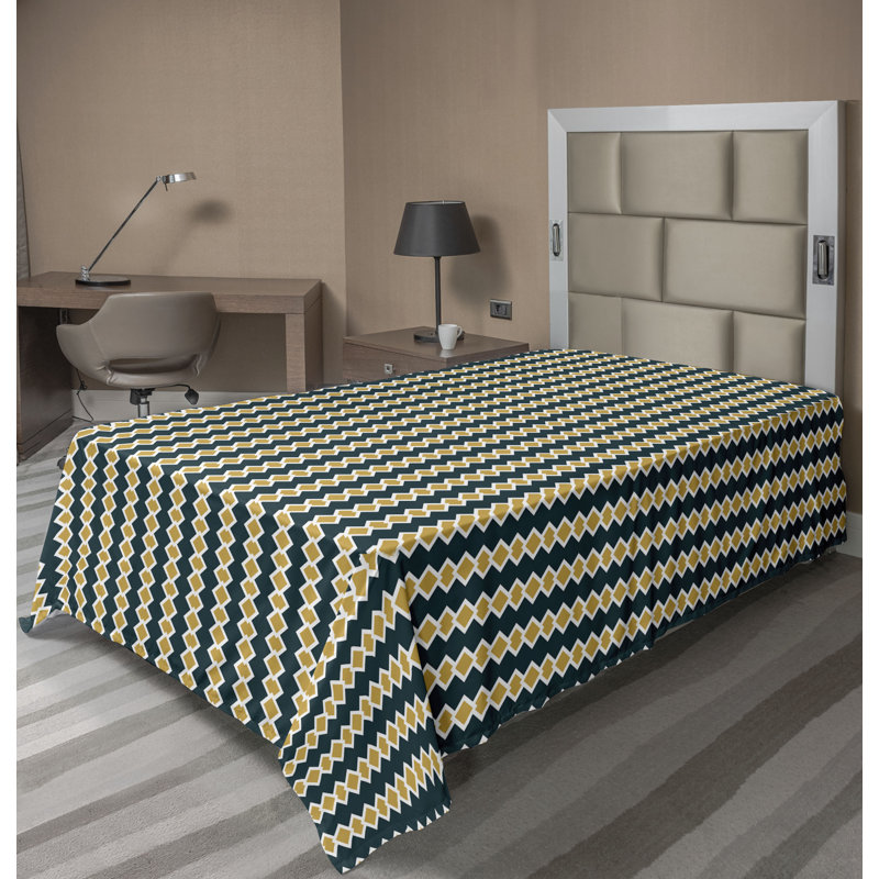 Drap plat moderne de style bohème Ambesonne, Drap plat pour lit simple TG, Bleu pétrole foncé / motif géométrique abricot
