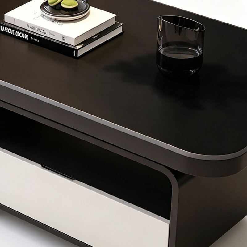 Table basse minimaliste moderne haut de gamme, 18.5" H x 31.49" W x 15.74" D, Plateau noir / base blanc noir