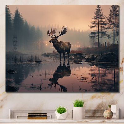 «Brown Peach Moose Misty Morning», reproduction sur toile