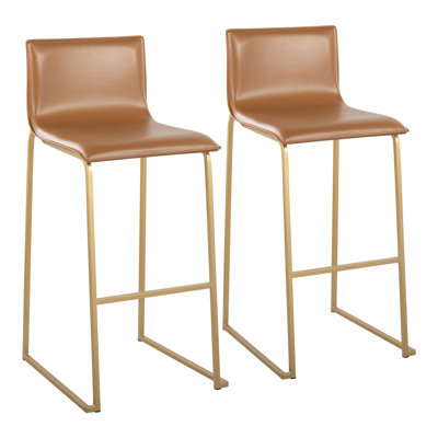 Stool Faux Leather and Leather Set of 2 Camel