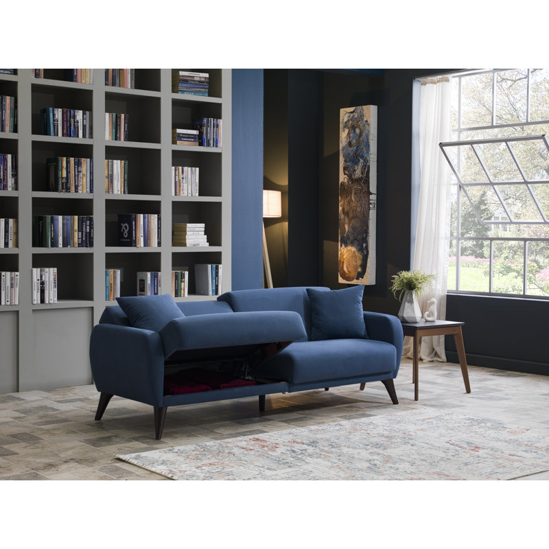 Canapé-lit taille simple capitonné en polyester 78,75 Lelana, Bleu