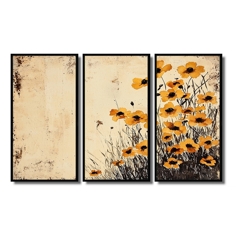 Ensemble de décorations murales bouton d'or - Aquarelle Spring Buttercups, H 32 po x l 48 po, Noir