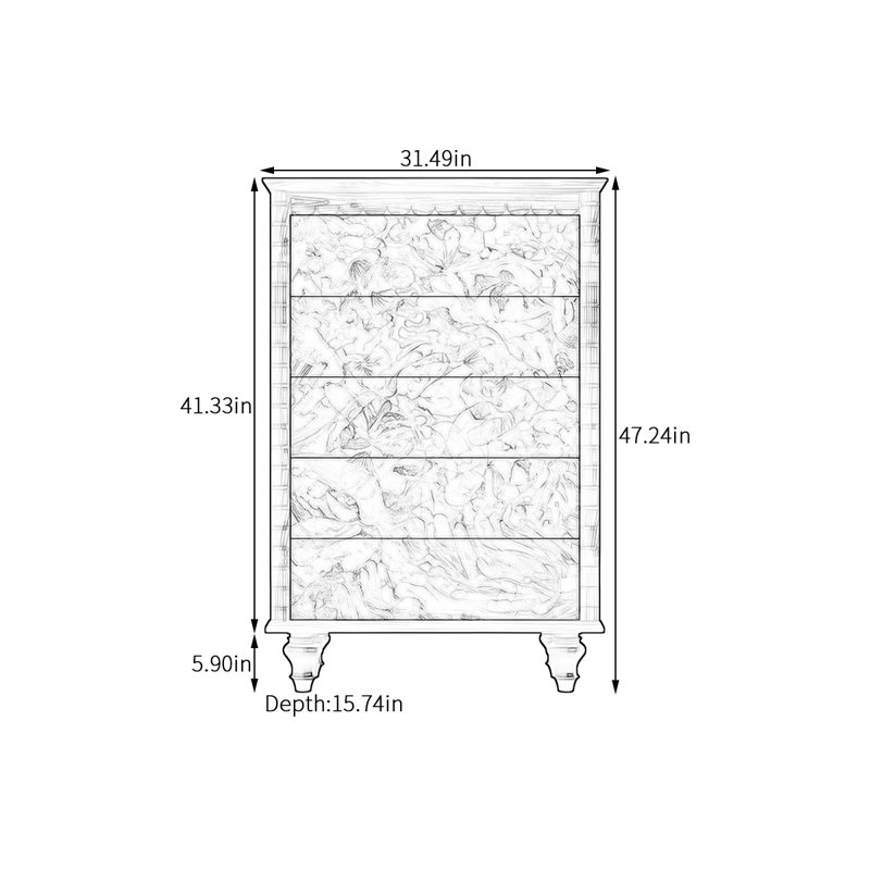 Commode 5 tiroirs Modern Modern, Noyer