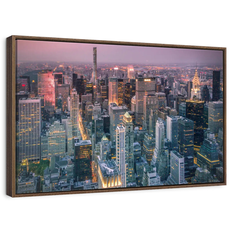 NY Cityscape Lights, 13" X 9", Floating Frame Walnut