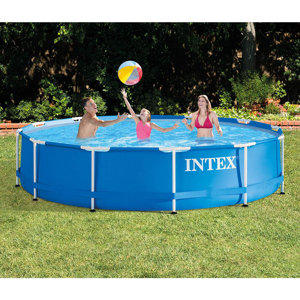 Intex Round Metal Frame Outdoor Backyard Above Ground Swimming Pool