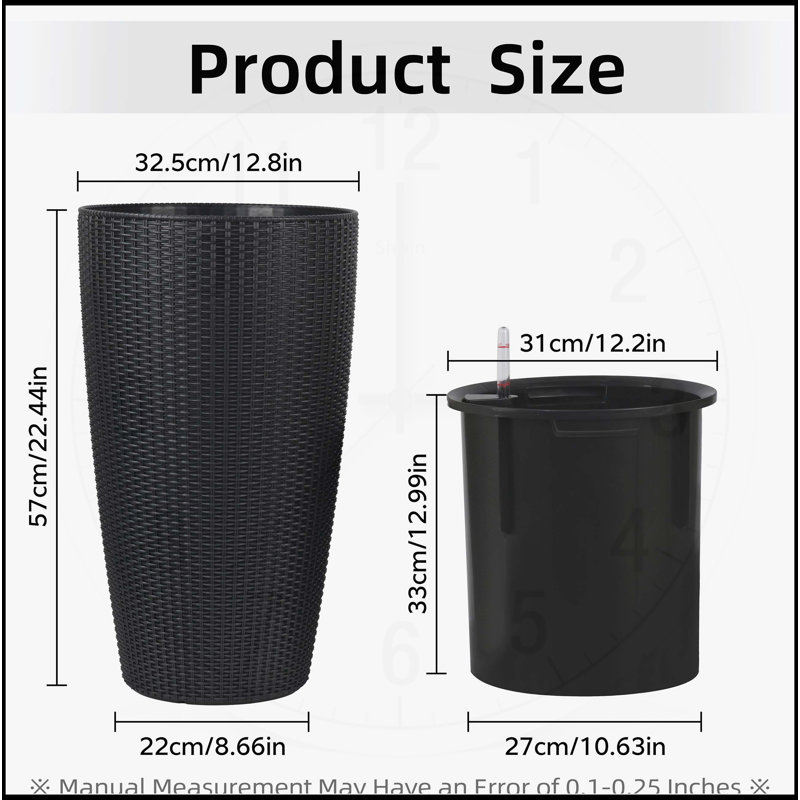 Plastic Large Plant Pot With Automatic Watering System, Black