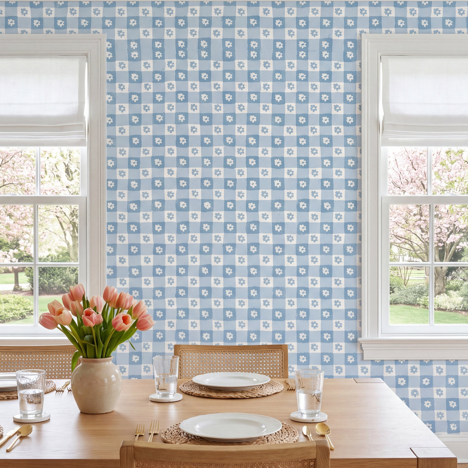 Daisy Gingham Self-Adhesive Roll, Blue