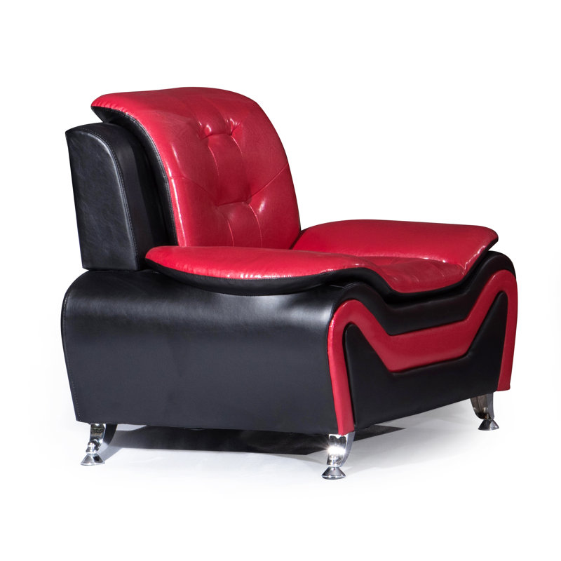 Arul Faux Leather Club Chair, Red/Black Faux Leather