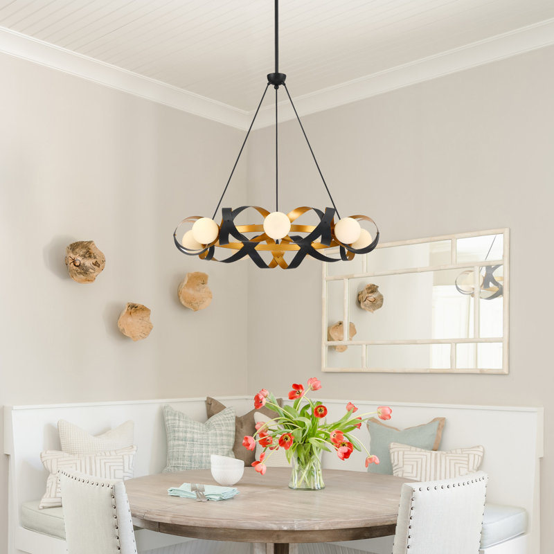 32" 7-Light Dimmable Black Gold Chandelier Light