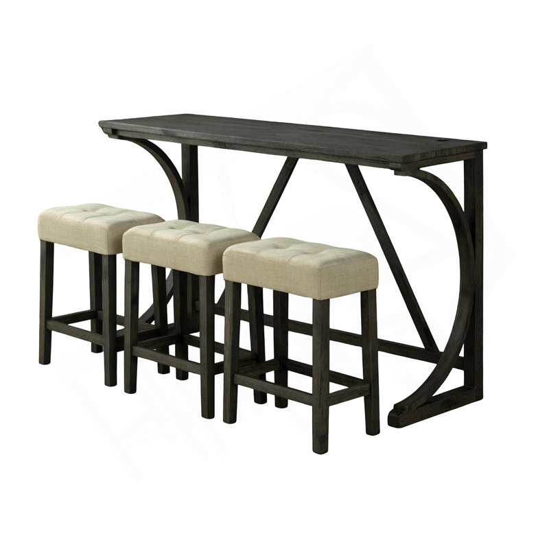 Table de salle à manger brune 4 pièces ensemble de table de salle à manger unique avec 3 tabourets USB capitonnés Beige