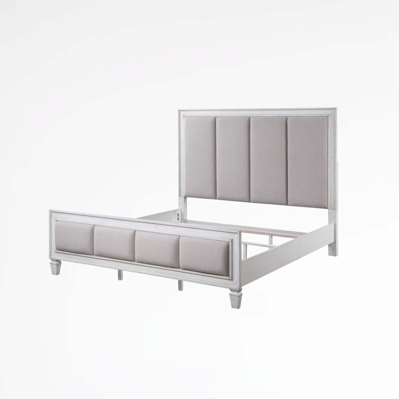 Lakhvinder Linsley Solid Wood and Upholstered Platform Bed, Bed Frame, King
