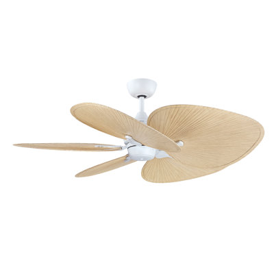 Islander DC 52 inch Indoor/Outdoor Ceiling Fan - Matte White with  Natural Wide Oval Palm-Inspired Blades