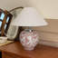 Small Pink Ceramic + Metal Modern Table Lamp with Linen Blend Shade for Bedroom Living Room, Bulb Included-133222394