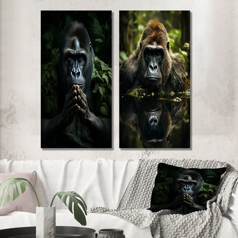 «Gorilla Serenity», ensemble de 2 reproductions d'art mural gorille, Toile tendue, H 28 po x l 25 po