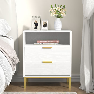 Modern Nightstand for Bedroom, 2 Drawer Nightstand Square Bedside Table End Table with Storage for Bedroom