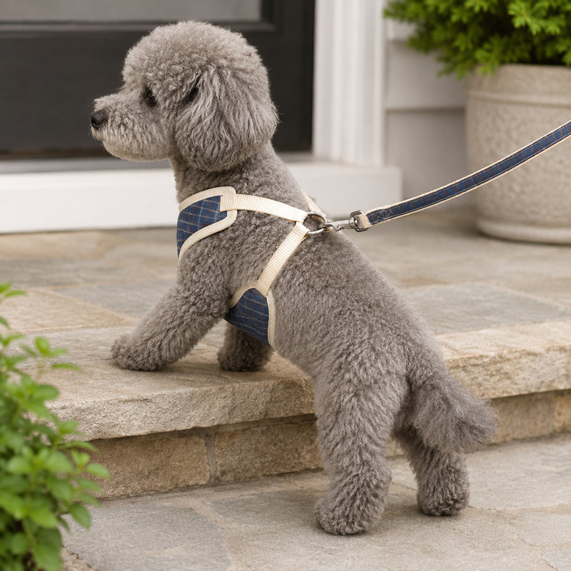 Ensemble de harnais et de laisse à carreaux pour petits chiens et chats, 16,6 po x 24,4 po, Marine