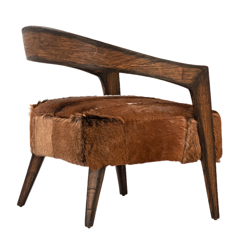Liara Goat Hide Upholstered Occasional Chair, Medium Brown, Natural Brown/White Goat Hide