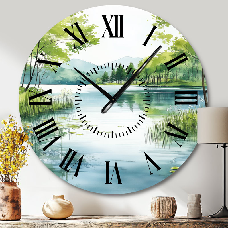 Horloge murale surdimensionnée en métal Spring Lake Light - Blue Cottage, imprimée sur métal, Grand