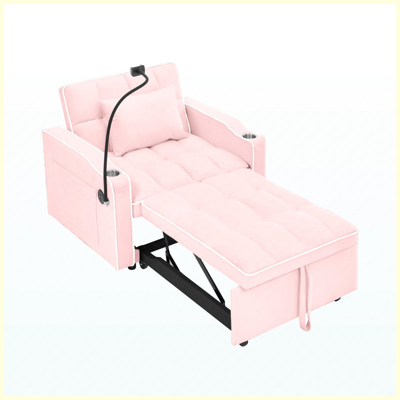 Canapé-lit convertible avec rangement rose