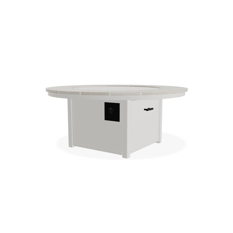 54" Round Rustic Polymer Fire Table with Propane Shelf, Snow/Laguna