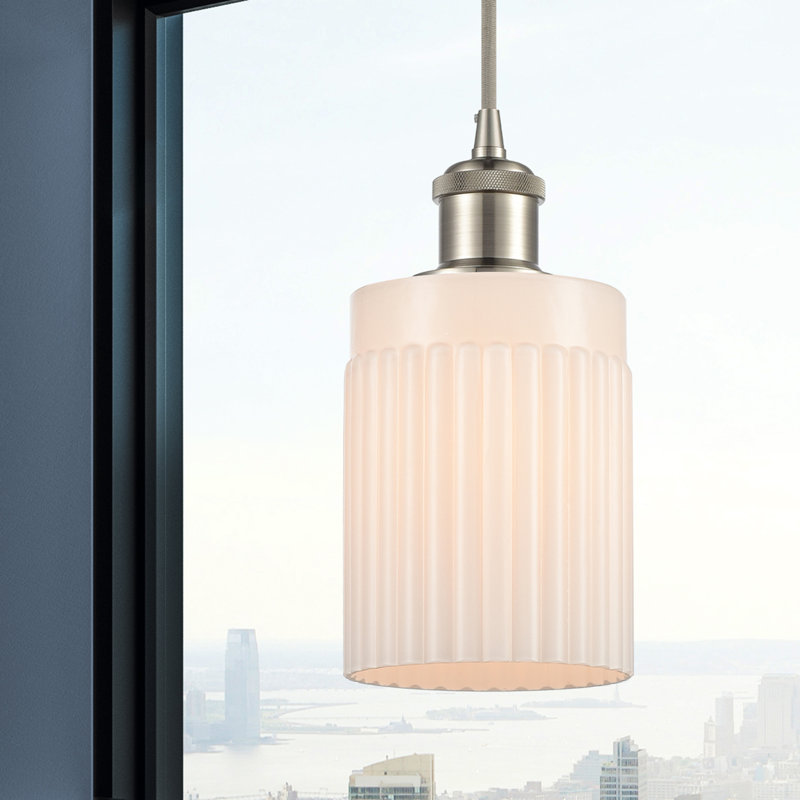 Luminaire suspendu simple à 1 lumière Kamena, Blanc mat, Ampoule DEL 6 watts rétro, Nickel satiné brossé