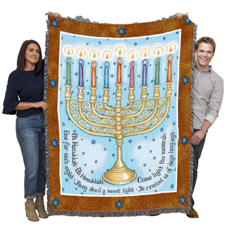 Pure Country Weavers Eight Days Hanukkah Blanket by Judy Hand - Gift Hanukkah Tapestry Throw Woven from Cotton - Made in the USA (72x54)