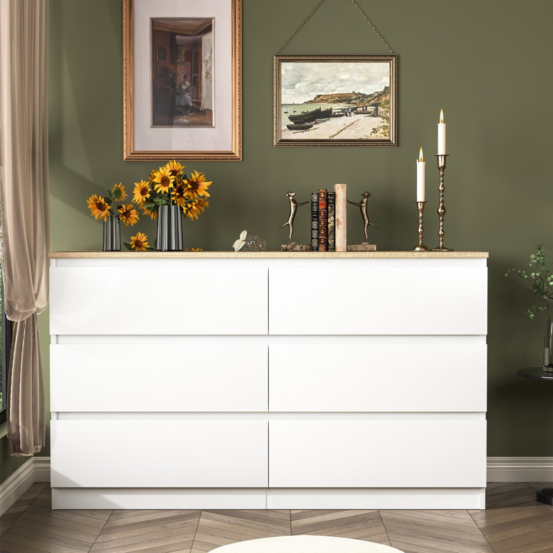 Bisset 47.25'' W 6 - Drawer Dresser, White/Brown