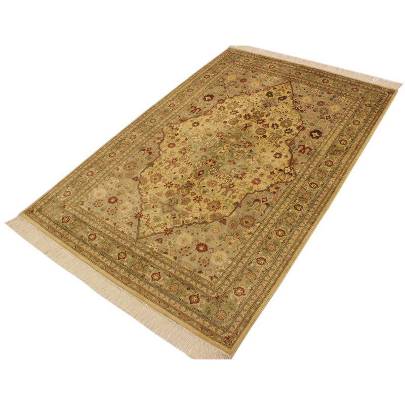 Tapis oriental ivoire / rouge en laine noué à la main 4 pi 2 po x 6 pi 4 po Oriental