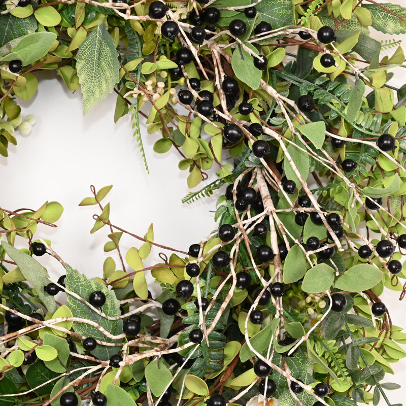 Couronne de 24 po pour porte de campagne artificielle printemps été été, Vert / noir