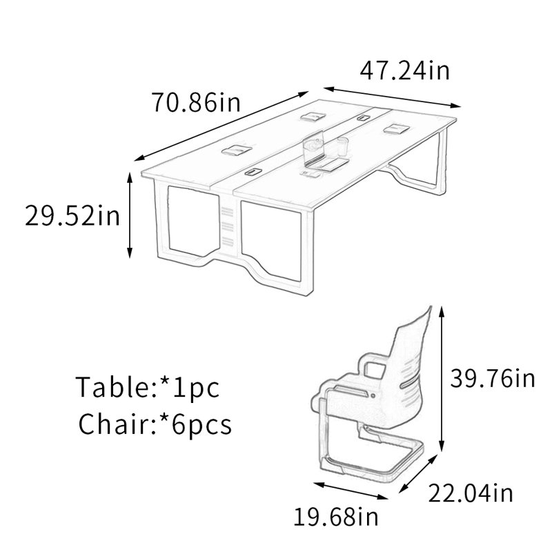 Ensemble de table de conférence multi-usage et chaise, Noir / brun noix, H 29,52 po x L 70,86 po x l 47,24 po