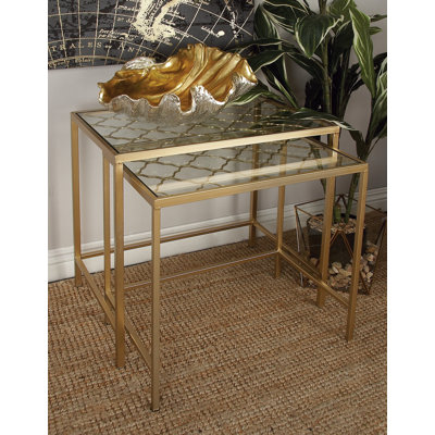Metal Side End Accent Table with Clear Glass Top