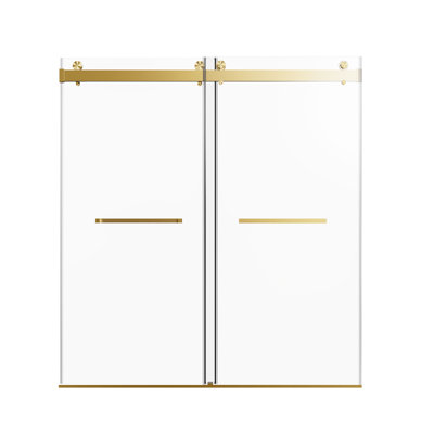 Porte de douche à double fermeture coulissante 56 - 60 * 76 pouces, verre épais de 8 mm, revêtement facile à nettoyer en or brossé, ajout de fonctionnalité de salle de bain, pouce antirouille, avantage, bain confortable