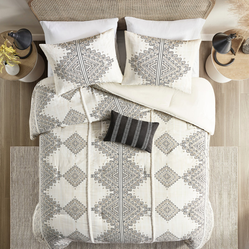 Édredon très grand / très grand avec coussin décoratif - Tissu d'ameublement en microfibre imprimé noir / noir