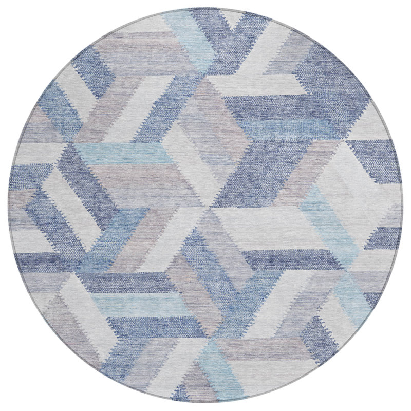 Machine Washable Indoor/Outdoor Claudian ACN1241 Denim Rug, Round 8'