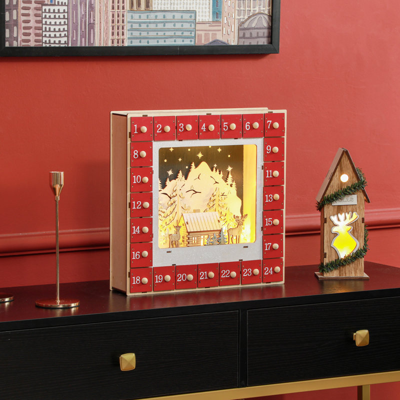 Christmas Advent Calendar with 24 Countdown Drawers and LED Lights