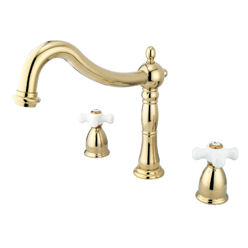 Kingston Brass Heritage Two-Handle 3-Hole Deck Mount Roman Tub Faucet, Polished Brass