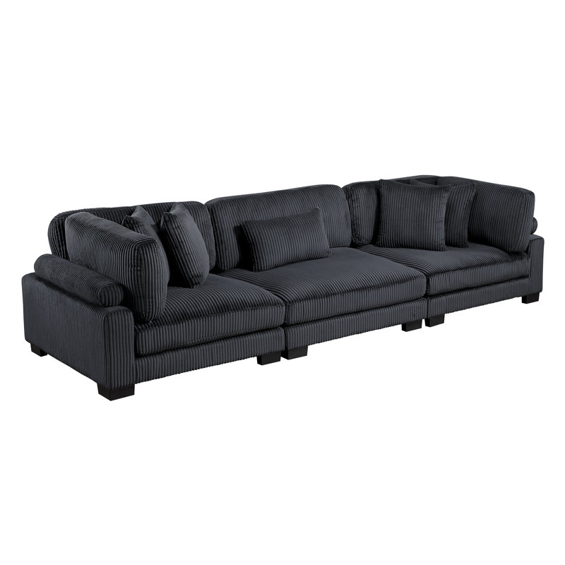 Canapé modulaire moderne en velours côtelé de 135 po Brinsley, dossier réglable, 5 coussins, Velours côtelé noir