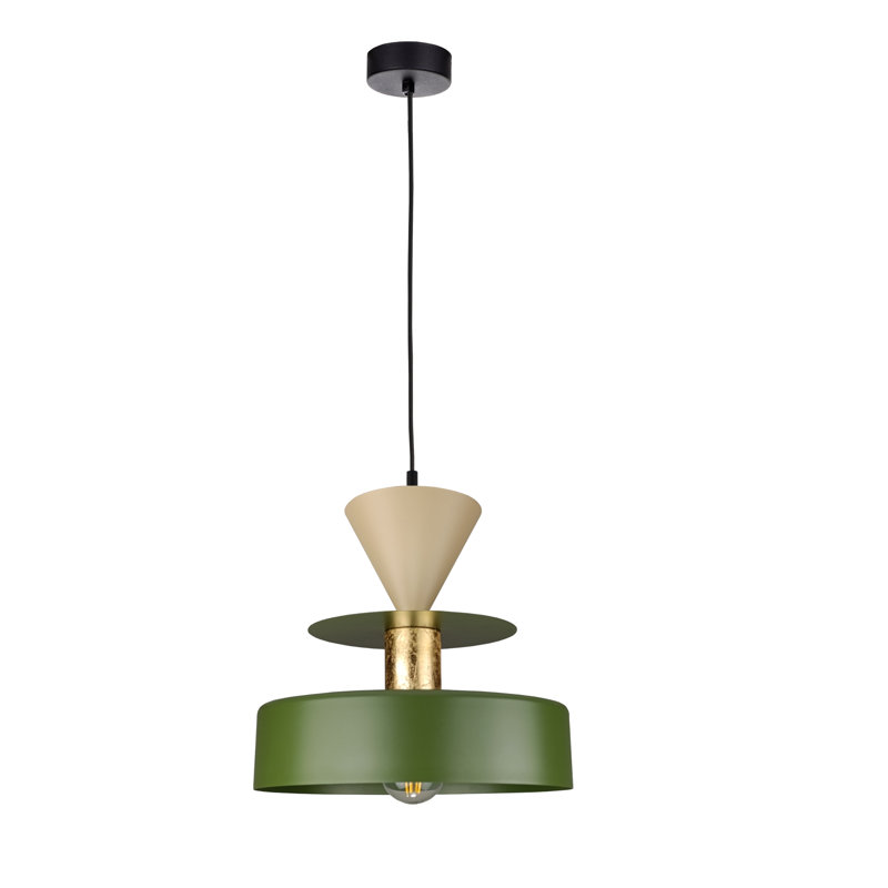 1 - Light Matte Black Drum Pendant, Khaki/Latte