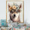 Mignon bébé Huskie avec couronne florale - art mural moderne sur toile