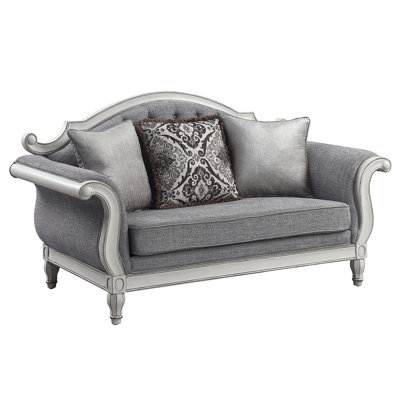 Florian Gray Fabric & Antique White Finish Loveseat W/3 Pillows