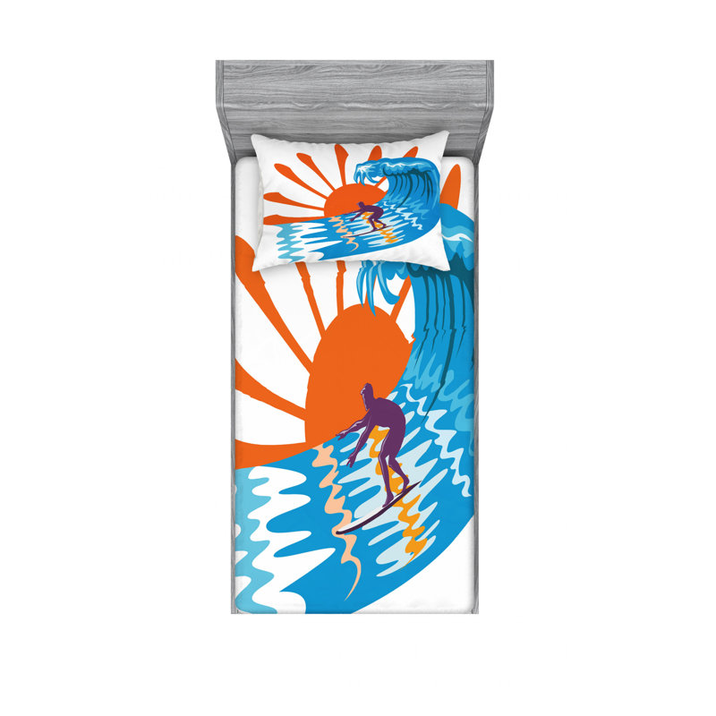 Ensemble de draps Sea Surfing on Waves, Ensemble de draps pour lit simple TG avec drap-hou