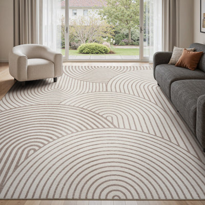 Soft Washable Modern High-Low Geometric Arch Area Rug With Non-Slip Backing