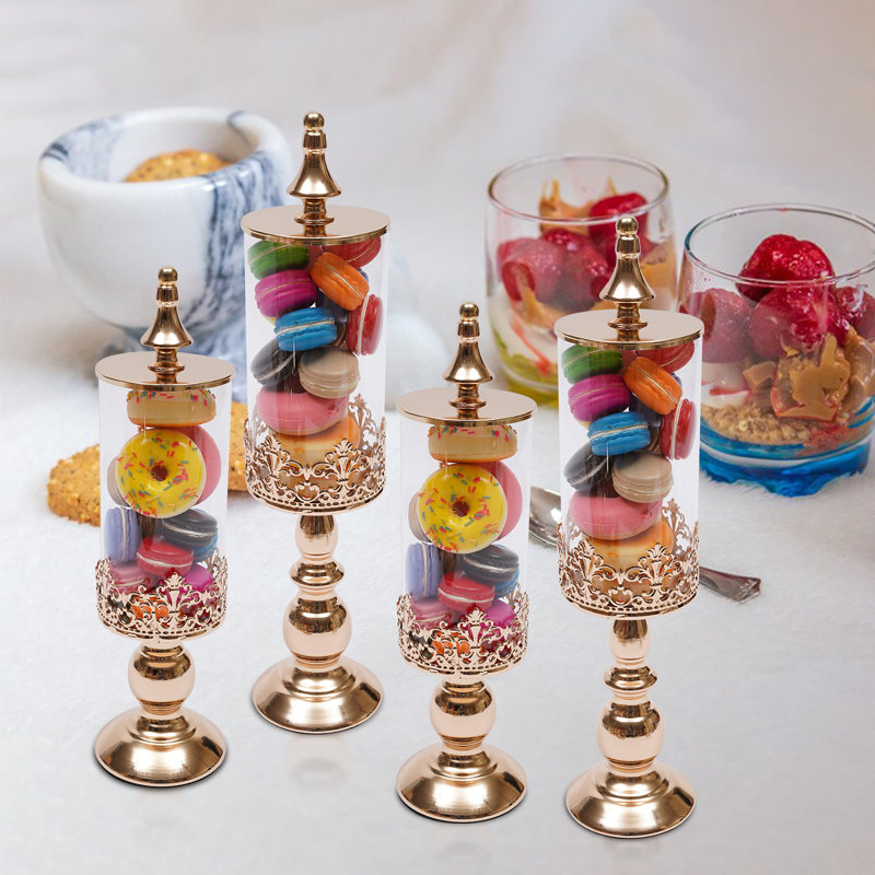 4 pots à bonbons dorés français (2 grands et 2 petits)
