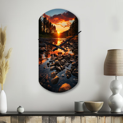 Kentucky Landscape River - Orange Asymmetrical Metal Wall Clock, Modern Cylinder Wall Clock Print