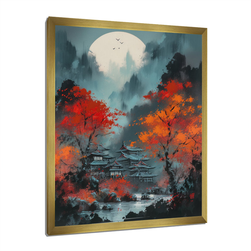 Lune de Nastazja et érable japonais IV, H 20 po x l 12 po x P 1 po, Encadrement doré