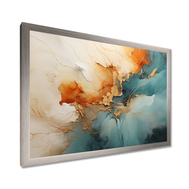 Teal Orange Bold Energy V - Dams, art mural, H 34 po x l 44 po, Cadre photo unique, Argent argent