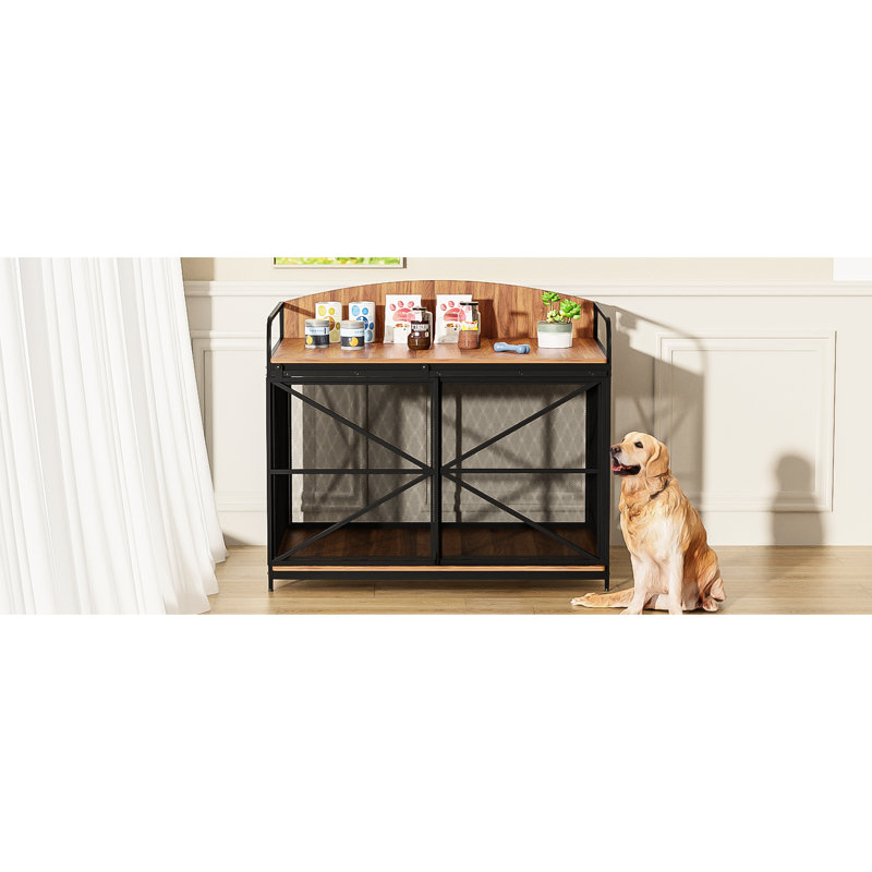 Grands meubles chenil pour chien - Caisse en bois avec rangement, finition brune spacieuse pour chiens, Brun