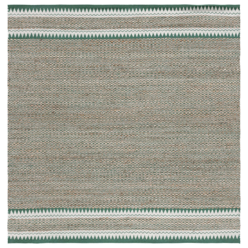 Janellie Natural Fiber Hand Woven Jute/Wool Solid Color Rug in Brown/Green, Square 6'