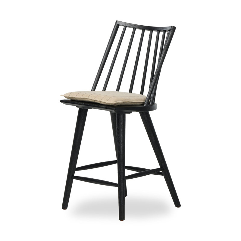 Lewis Windsor Stool With Cushion-Black Oak-Counter, Counter Stool (25.02” Seat Height), Black Oak