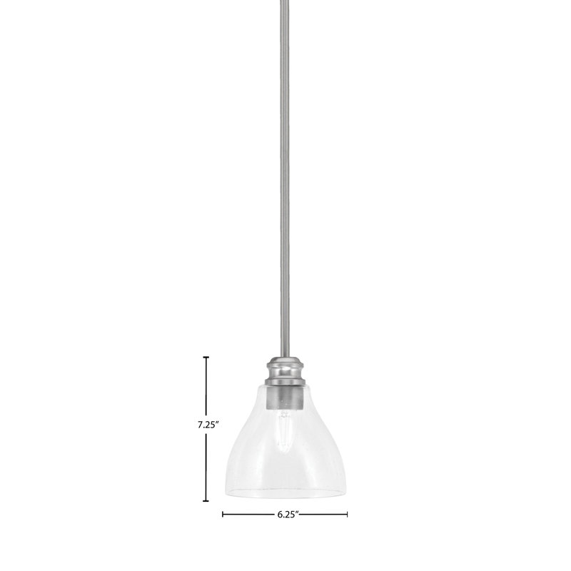 Edge Stem Hung Mini Pendant With 6.25" Clear Bubble Glass, Brushed Nickel